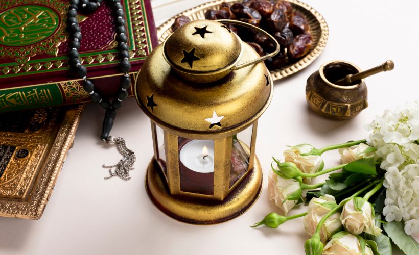 islamic lantern on the desk