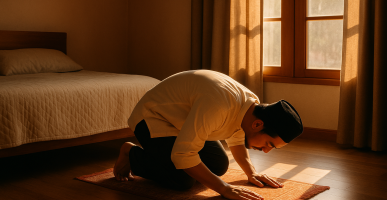 seorang-pria-sedang-shalat-di-rumahnya