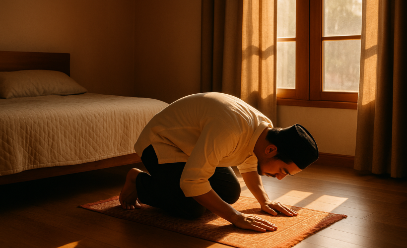 seorang-pria-sedang-shalat-di-rumahnya